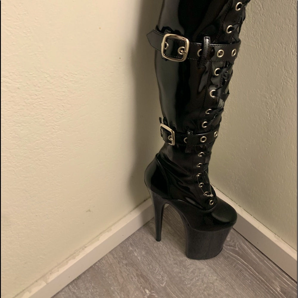 Black Patent leather pleaser boots